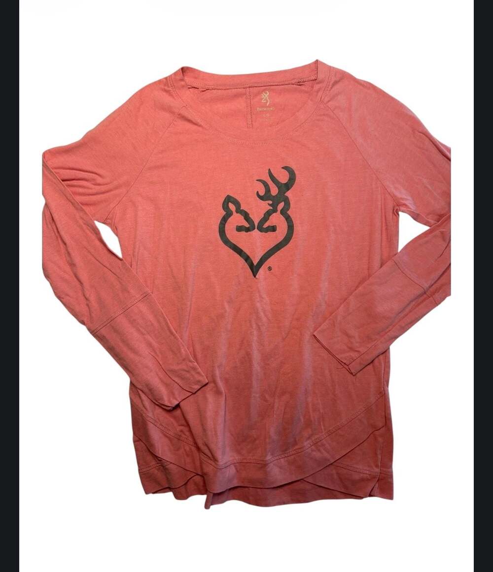 Browning Women's Long Sleeve Pink Double Buck Heart Graphic Shirt Size Large